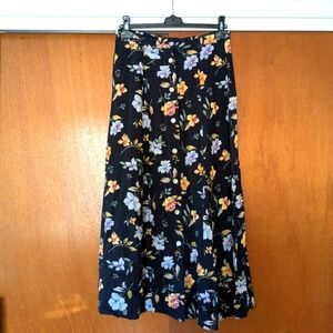 Vintage blue floral button down floaty long skirt 90s size 12
